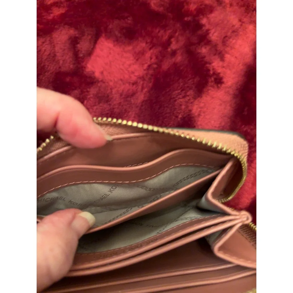 Michael Kors Jet Set Small Zip Around Card Wallet Dusty Rose Pebbled Leather